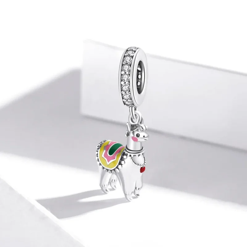 (image for) Pandora Style Silver Dangle Charm, Cute Alpaca, Multicolor Enamel - SCC1737 - View 2