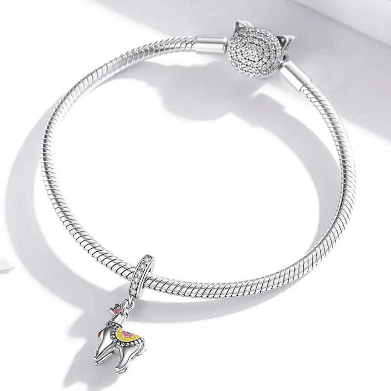 (image for) Pandora Style Silver Dangle Charm, Cute Alpaca, Multicolor Enamel - SCC1737 - View 3