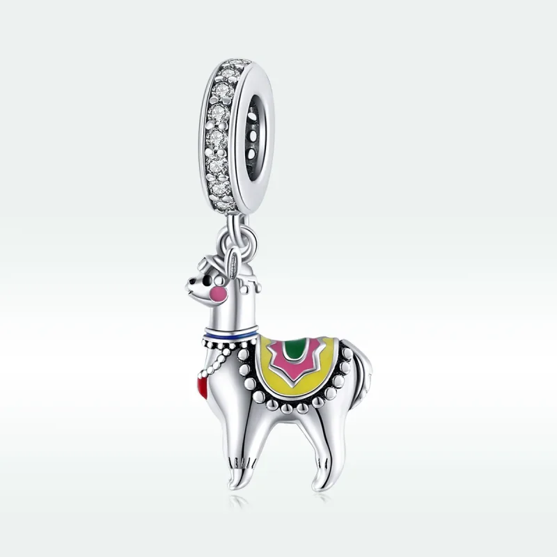 (image for) Pandora Style Silver Dangle Charm, Cute Alpaca, Multicolor Enamel - SCC1737 - View 5