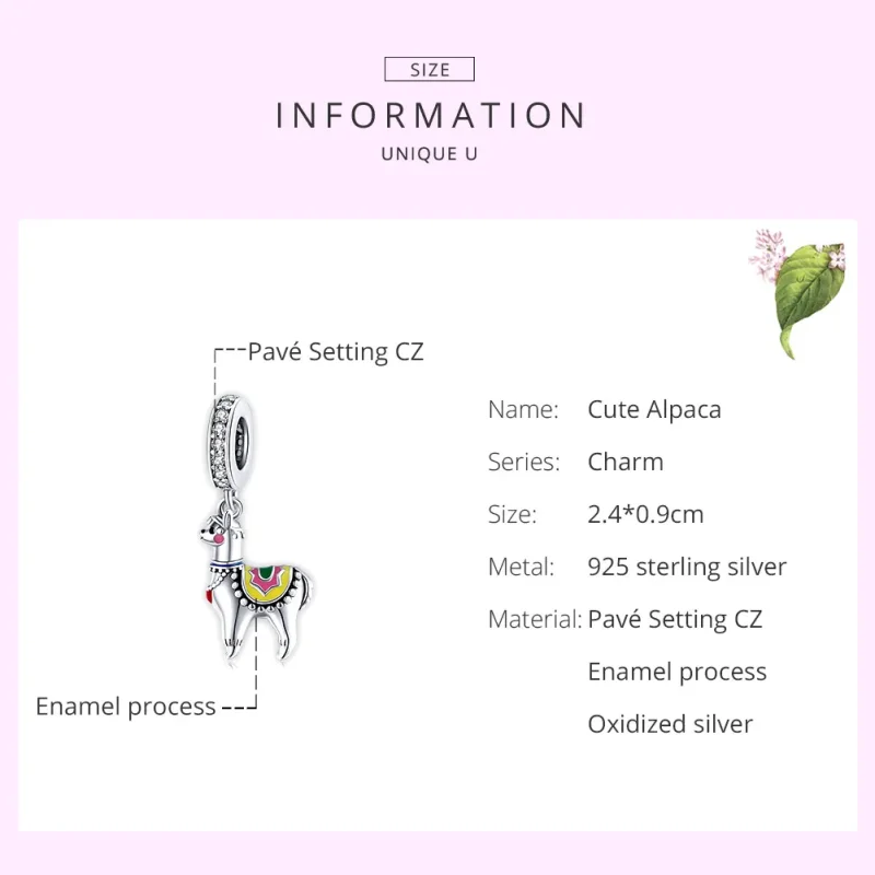 (image for) Pandora Style Silver Dangle Charm, Cute Alpaca, Multicolor Enamel - SCC1737 - View 7