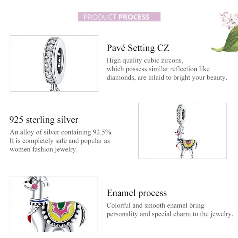 (image for) Pandora Style Silver Dangle Charm, Cute Alpaca, Multicolor Enamel - SCC1737 - View 8