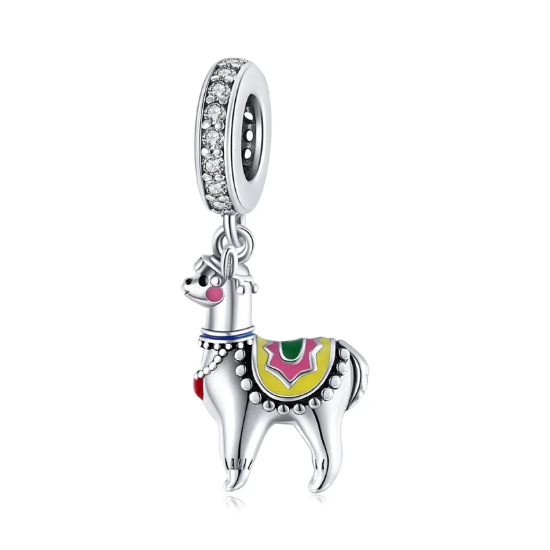 (image for) Pandora Style Silver Dangle Charm, Cute Alpaca, Multicolor Enamel - SCC1737 - Product Image