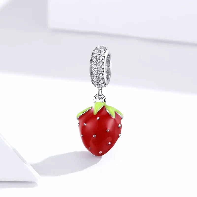 (image for) Pandora Style Silver Dangle Charm, Cute Strawberry, Multicolor Enamel - SCC1537 - View 3