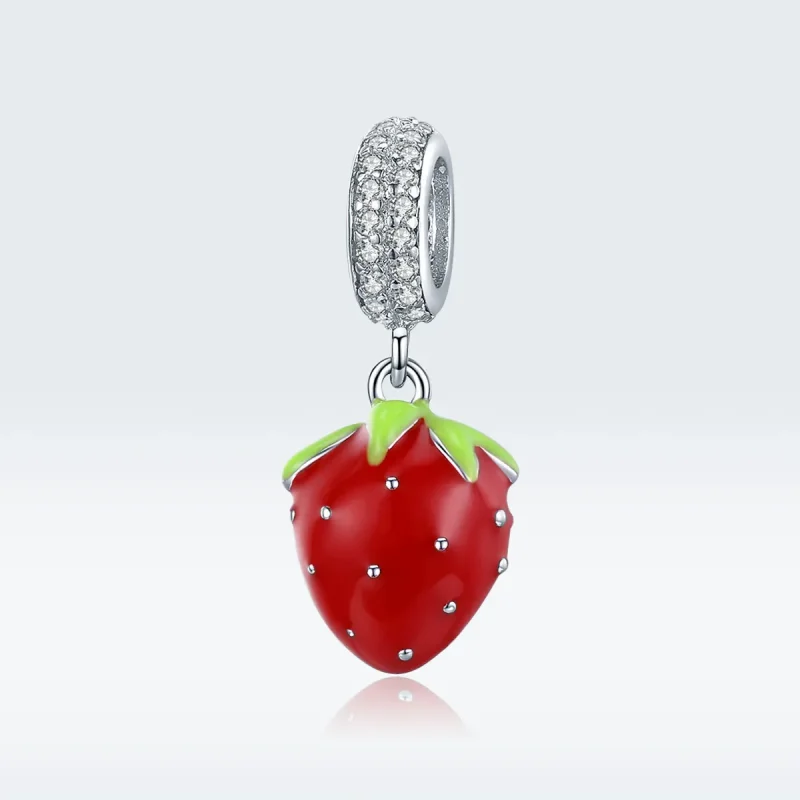 (image for) Pandora Style Silver Dangle Charm, Cute Strawberry, Multicolor Enamel - SCC1537 - View 5