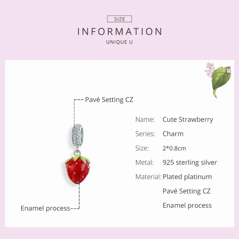 (image for) Pandora Style Silver Dangle Charm, Cute Strawberry, Multicolor Enamel - SCC1537 - View 7