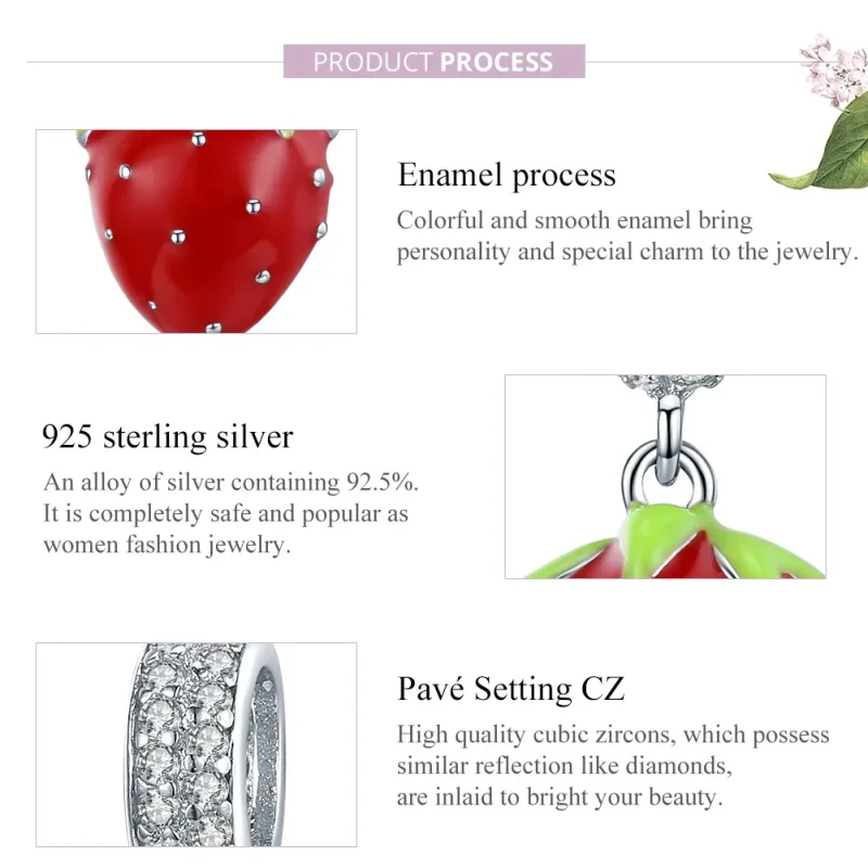 (image for) Pandora Style Silver Dangle Charm, Cute Strawberry, Multicolor Enamel - SCC1537 - View 8