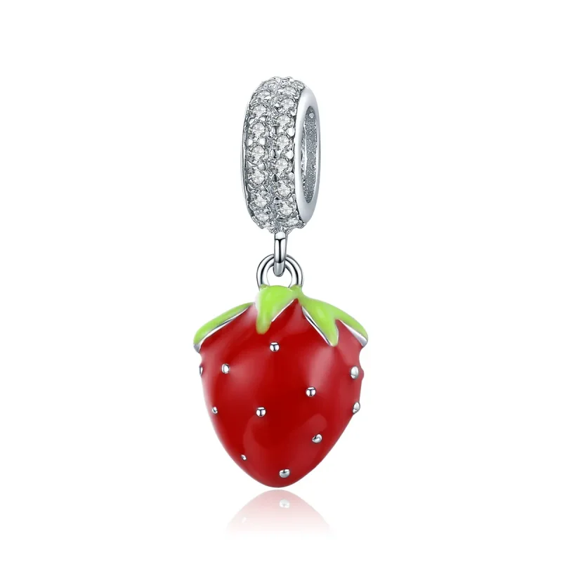 (image for) Pandora Style Silver Dangle Charm, Cute Strawberry, Multicolor Enamel - SCC1537 - Product Image