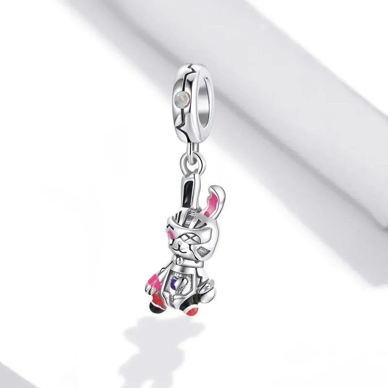 (image for) Pandora Style Silver Dangle Charm, Cyberpunk - Mechanical Rabbit, Multicolor Ena - View 2
