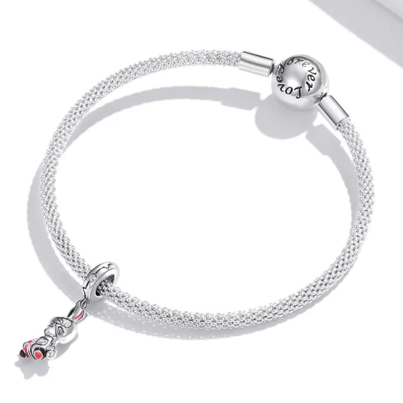 (image for) Pandora Style Silver Dangle Charm, Cyberpunk - Mechanical Rabbit, Multicolor Ena - View 3