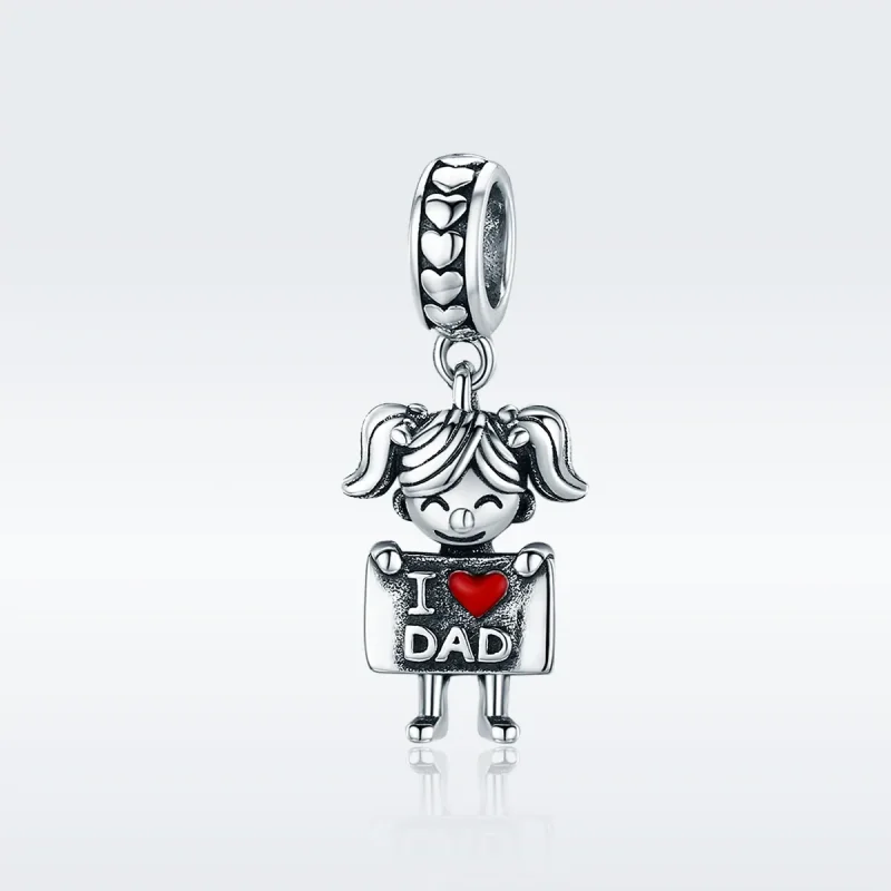 (image for) Pandora Style Silver Dangle Charm, Daddy's Girl, Red Enamel - SCC690 - View 2