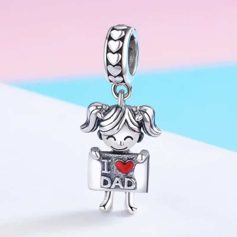 (image for) Pandora Style Silver Dangle Charm, Daddy's Girl, Red Enamel - SCC690 - View 4