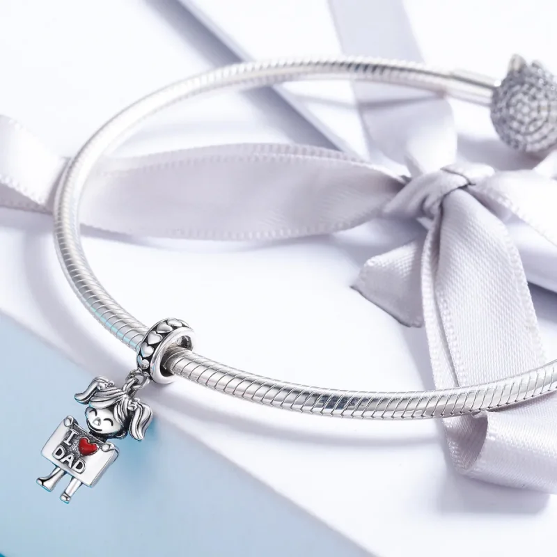 (image for) Pandora Style Silver Dangle Charm, Daddy's Girl, Red Enamel - SCC690 - View 5