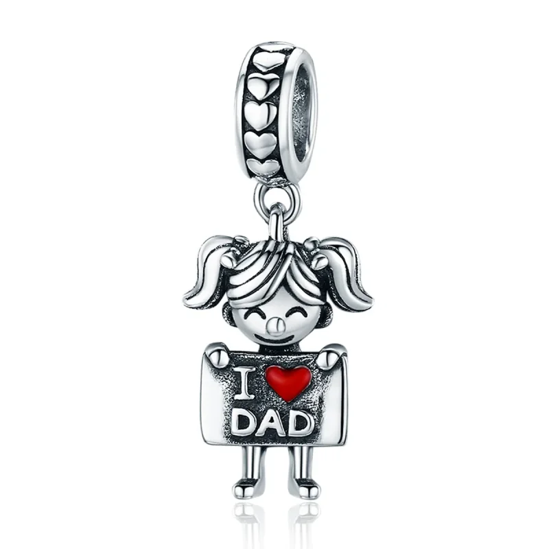 (image for) Pandora Style Silver Dangle Charm, Daddy's Girl, Red Enamel - SCC690 - Product Image