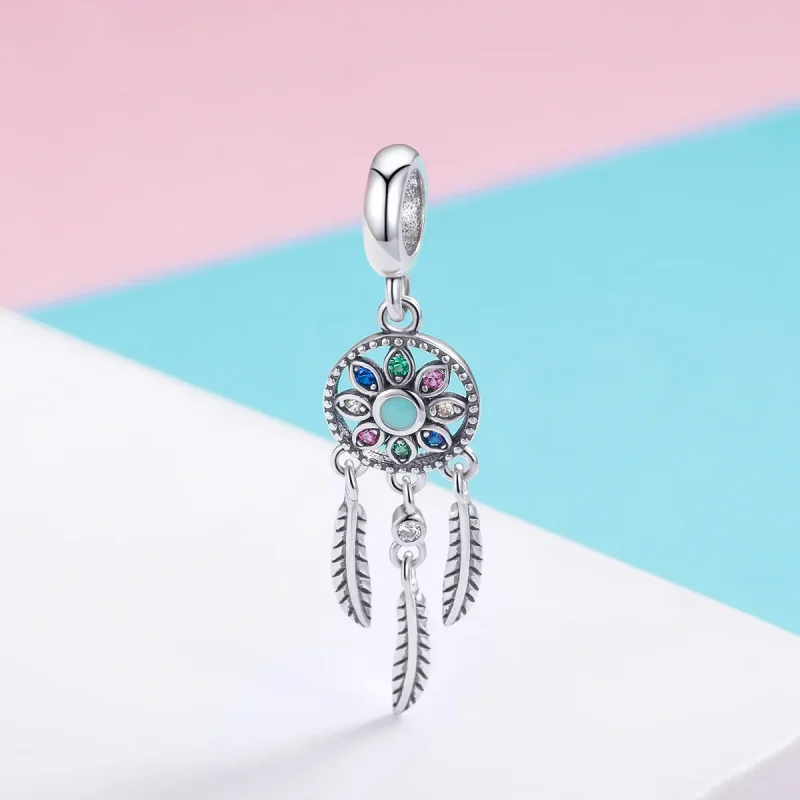 (image for) Pandora Style Silver Dangle Charm, Dreamcatcher, Multicolor Enamel - SCC961 - View 2