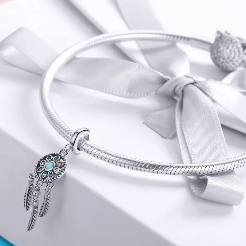 (image for) Pandora Style Silver Dangle Charm, Dreamcatcher, Multicolor Enamel - SCC961 - View 3