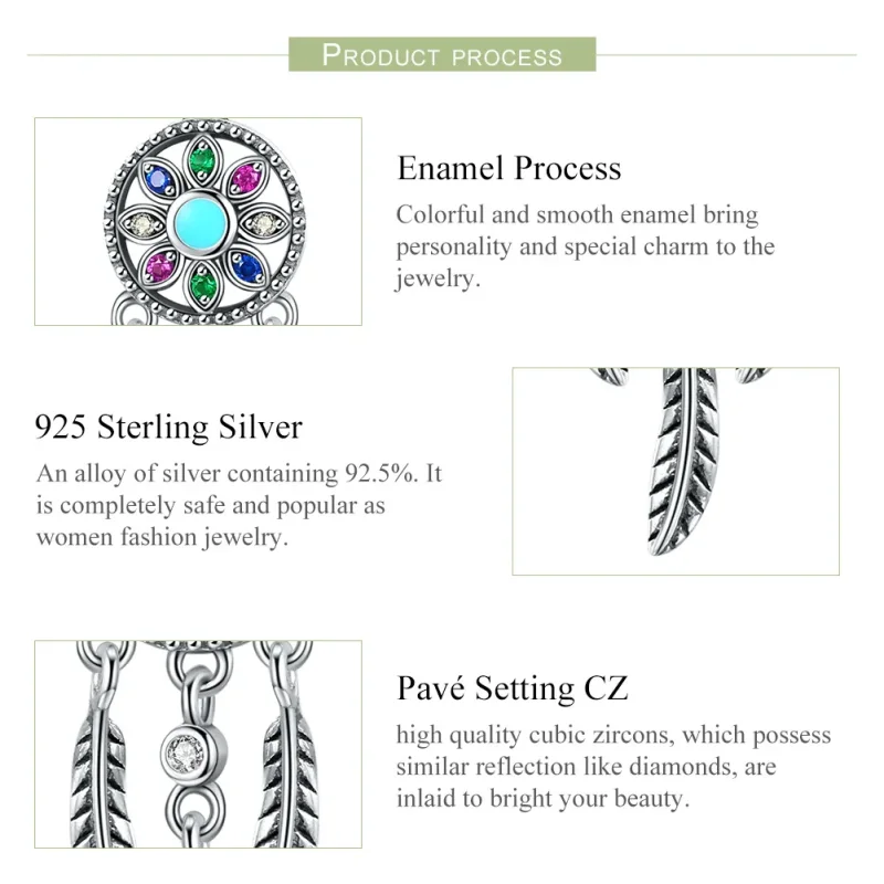 (image for) Pandora Style Silver Dangle Charm, Dreamcatcher, Multicolor Enamel - SCC961 - View 7