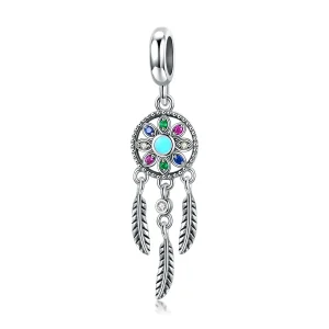 (image for) Pandora Style Silver Dangle Charm, Dreamcatcher, Multicolor Enamel - SCC961