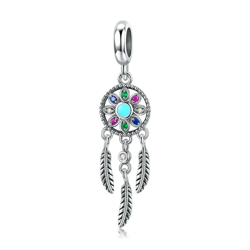 (image for) Pandora Style Silver Dangle Charm, Dreamcatcher, Multicolor Enamel - SCC961 - Product Image