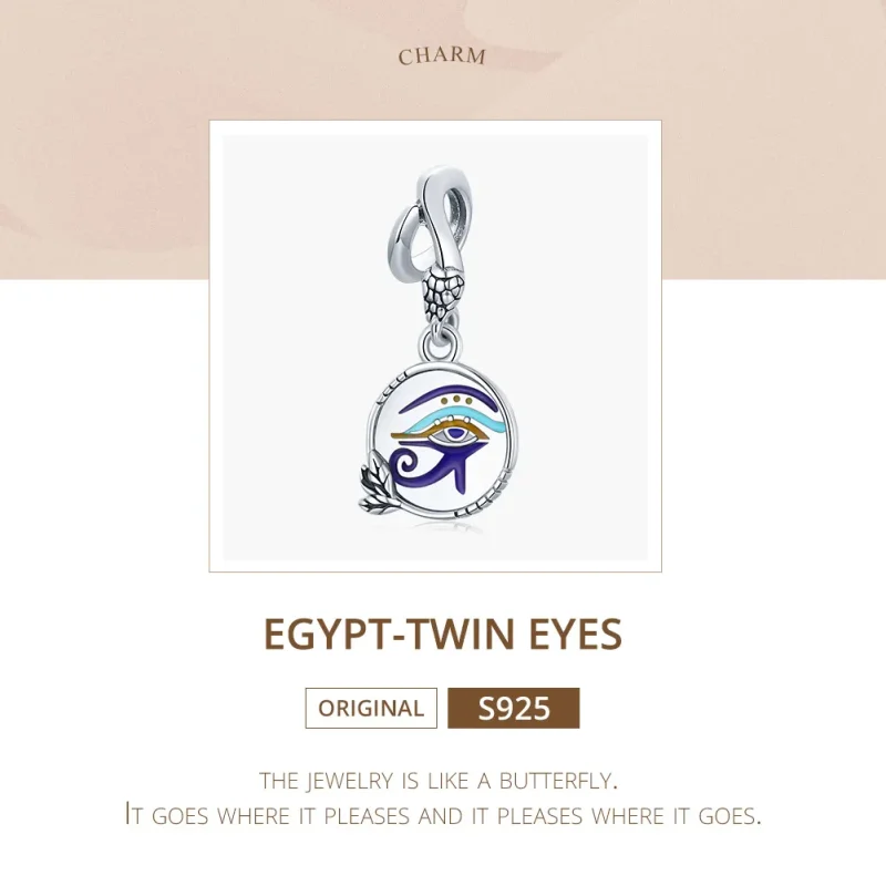(image for) Pandora Style Silver Dangle Charm, Egypt - Twin Eyes, Multicolor Enamel - SCC185 - View 6
