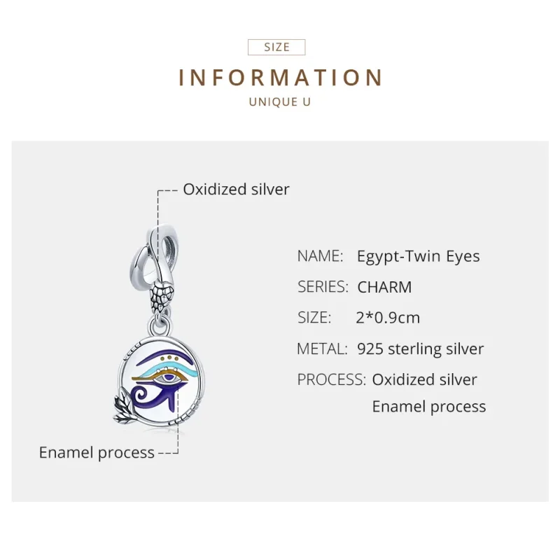 (image for) Pandora Style Silver Dangle Charm, Egypt - Twin Eyes, Multicolor Enamel - SCC185 - View 7
