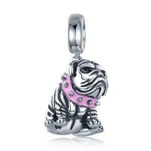 (image for) Pandora Style Silver Dangle Charm, English Bulldogs, Pink Enamel - SCC552
