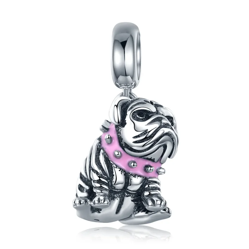 (image for) Pandora Style Silver Dangle Charm, English Bulldogs, Pink Enamel - SCC552 - Product Image