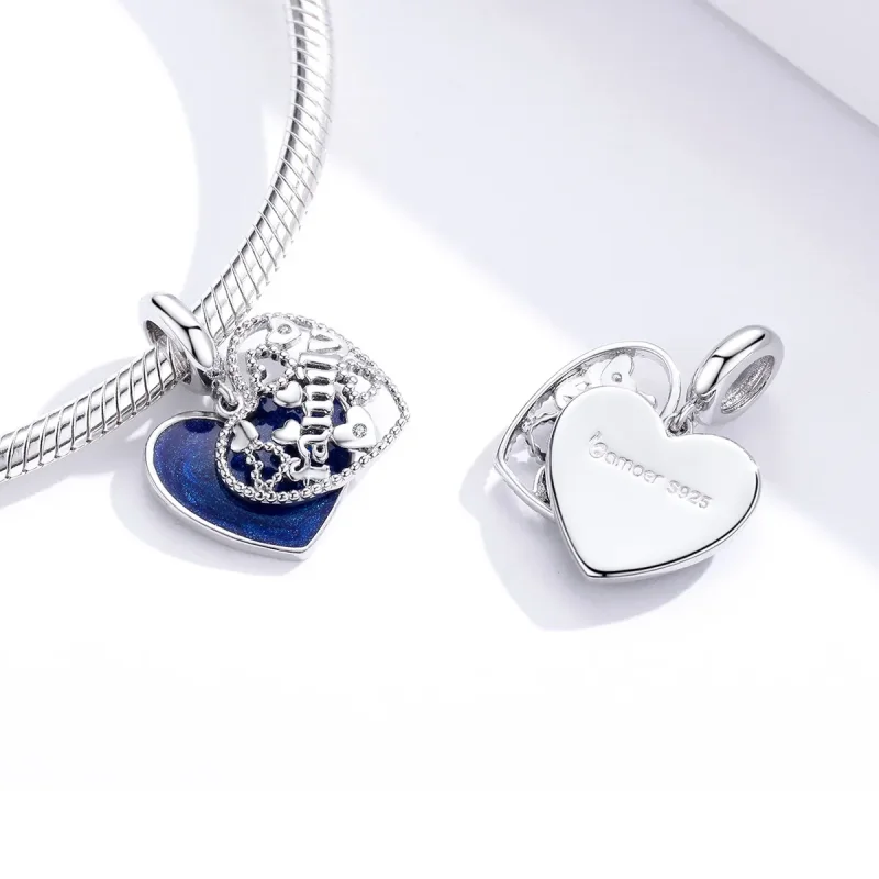 (image for) Pandora Style Silver Dangle Charm, Family Letters, Blue Enamel - BSC293 - View 2