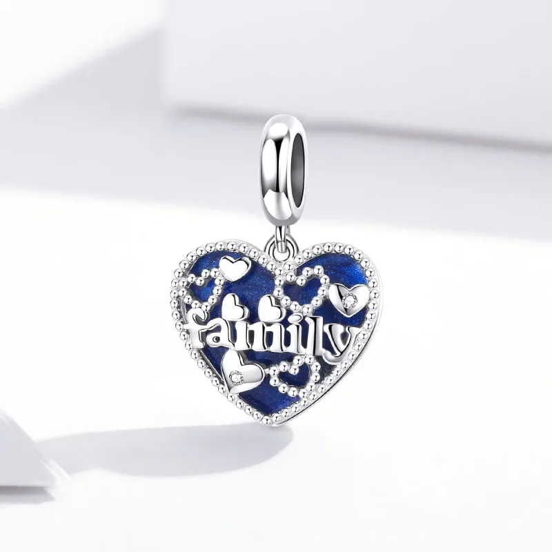 (image for) Pandora Style Silver Dangle Charm, Family Letters, Blue Enamel - BSC293 - View 3