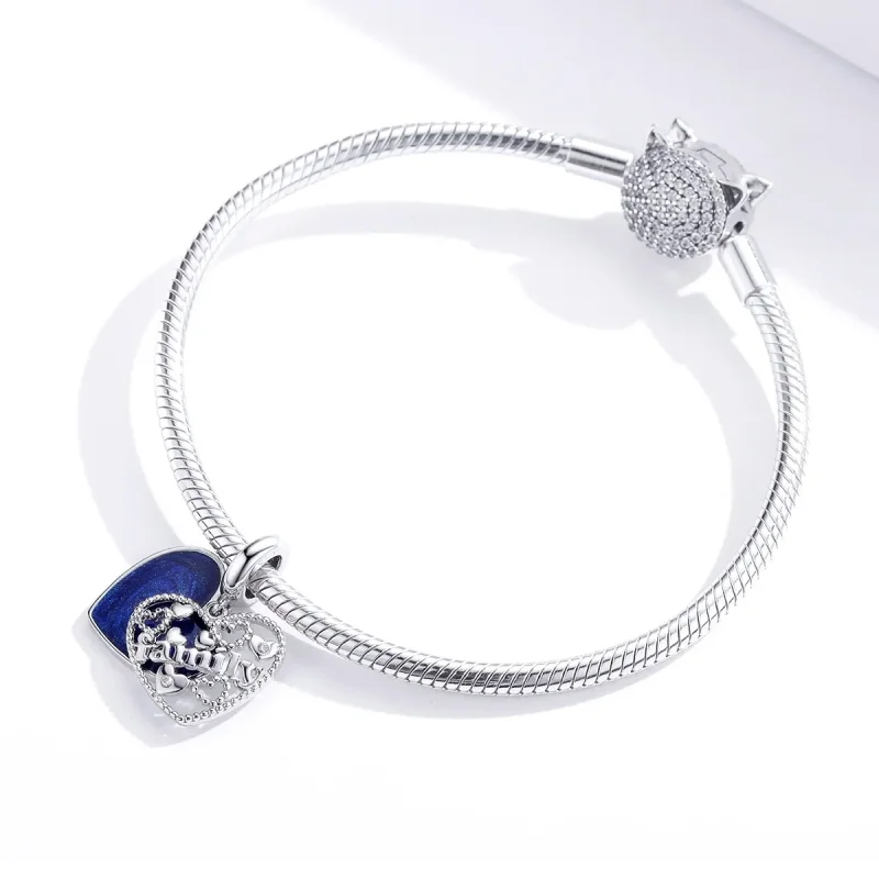 (image for) Pandora Style Silver Dangle Charm, Family Letters, Blue Enamel - BSC293 - View 4