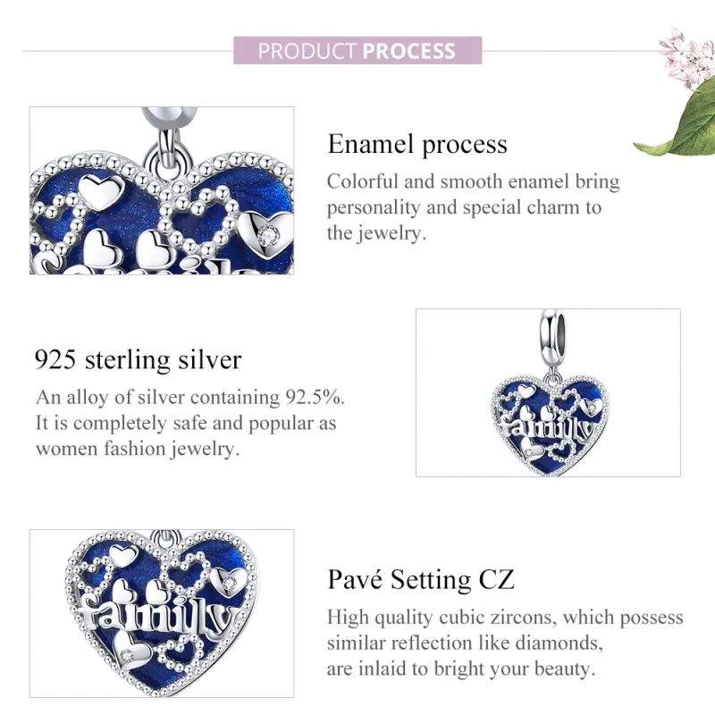 (image for) Pandora Style Silver Dangle Charm, Family Letters, Blue Enamel - BSC293 - View 8