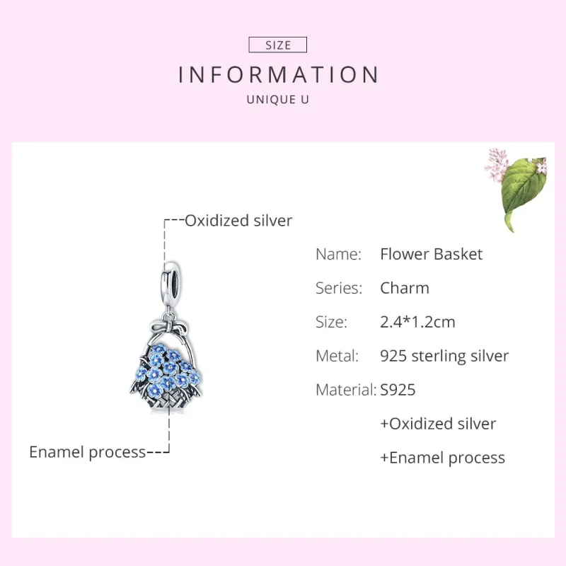 (image for) Pandora Style Silver Dangle Charm, Flower Basket, Blue Enamel - SCC1717 - View 6