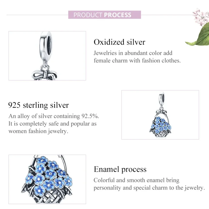 (image for) Pandora Style Silver Dangle Charm, Flower Basket, Blue Enamel - SCC1717 - View 7