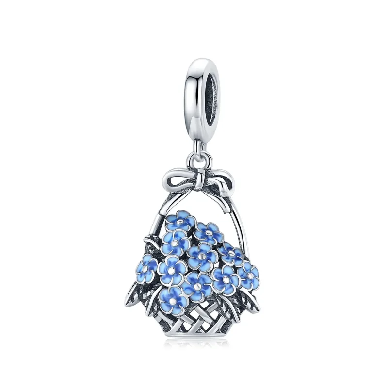 (image for) Pandora Style Silver Dangle Charm, Flower Basket, Blue Enamel - SCC1717 - Product Image