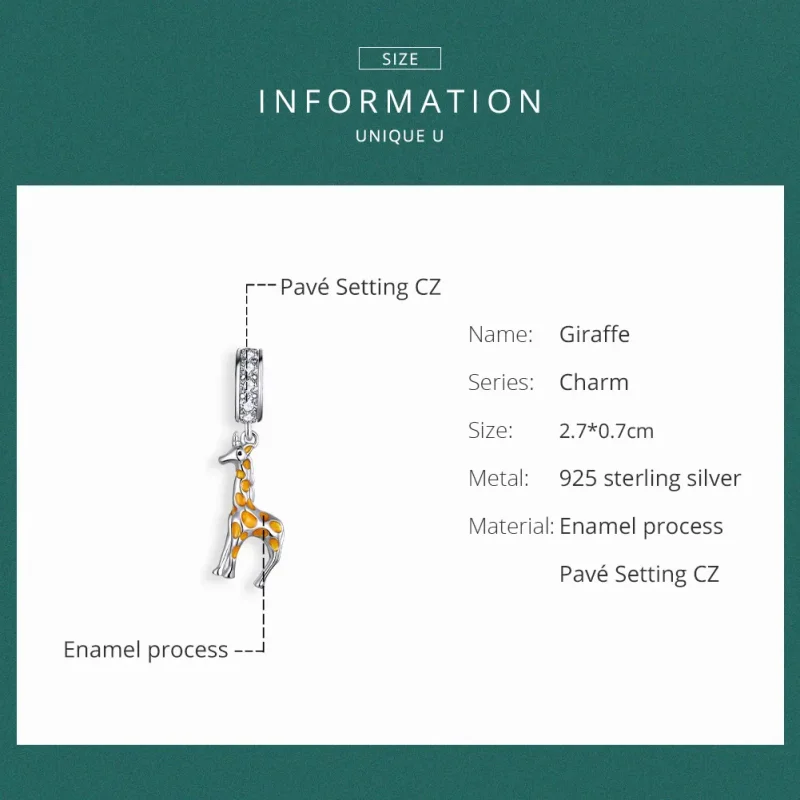 (image for) Pandora Style Silver Dangle Charm, Giraffe, Orange Enamel - BSC258 - View 6