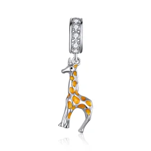 (image for) Pandora Style Silver Dangle Charm, Giraffe, Orange Enamel - BSC258