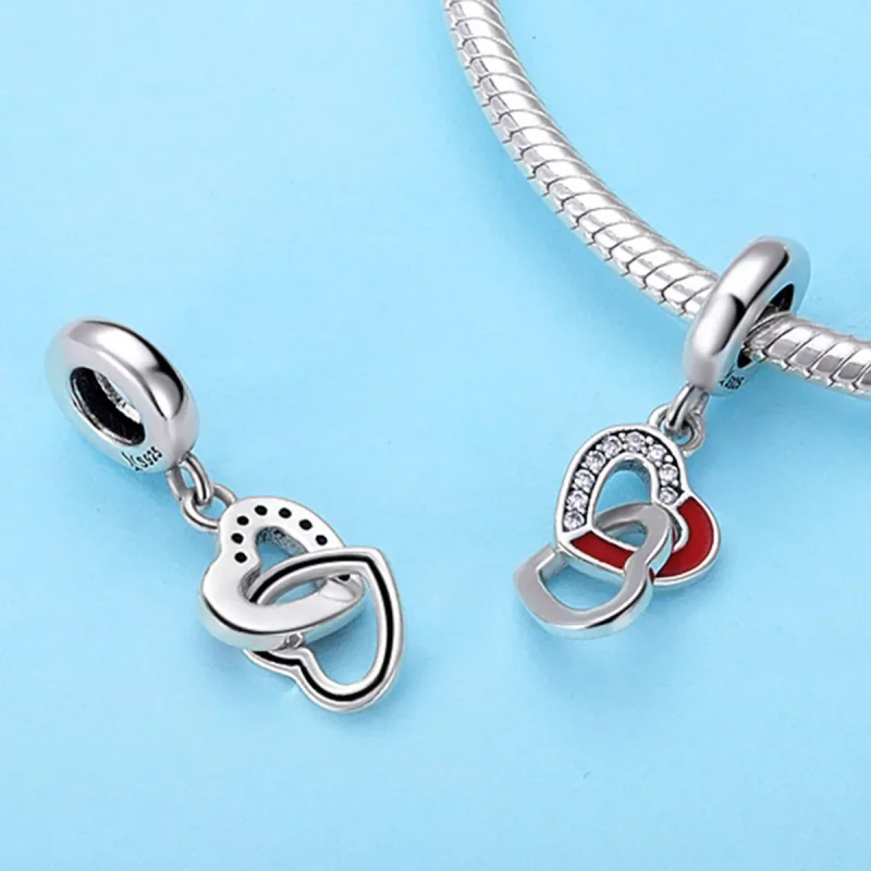 (image for) Pandora Style Silver Dangle Charm, Heart to Heart, Red Enamel - SCC735 - View 2