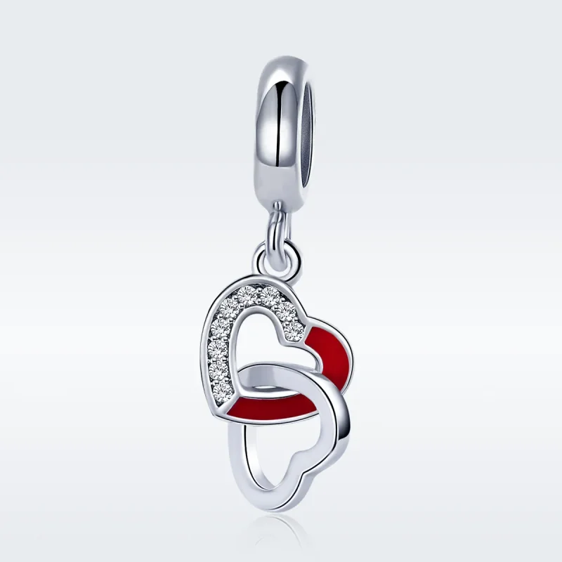 (image for) Pandora Style Silver Dangle Charm, Heart to Heart, Red Enamel - SCC735 - View 3