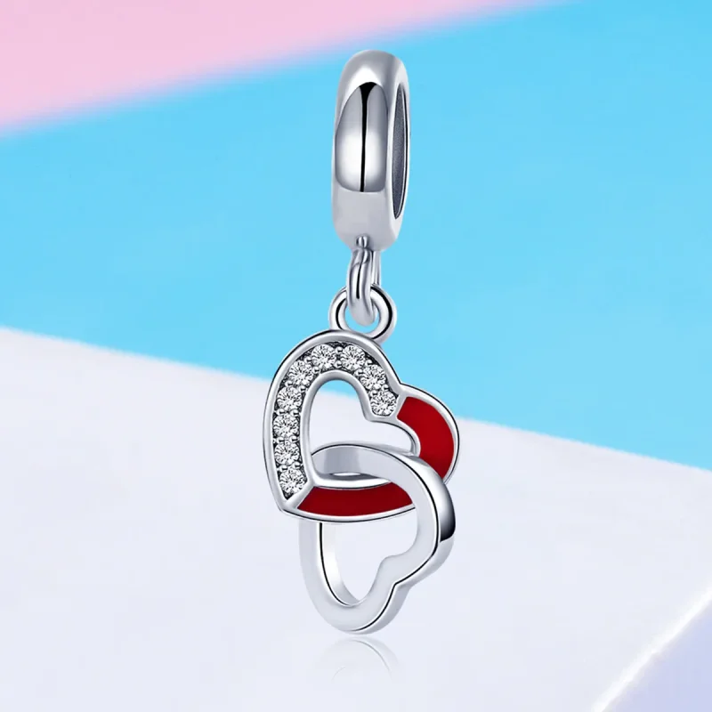 (image for) Pandora Style Silver Dangle Charm, Heart to Heart, Red Enamel - SCC735 - View 4
