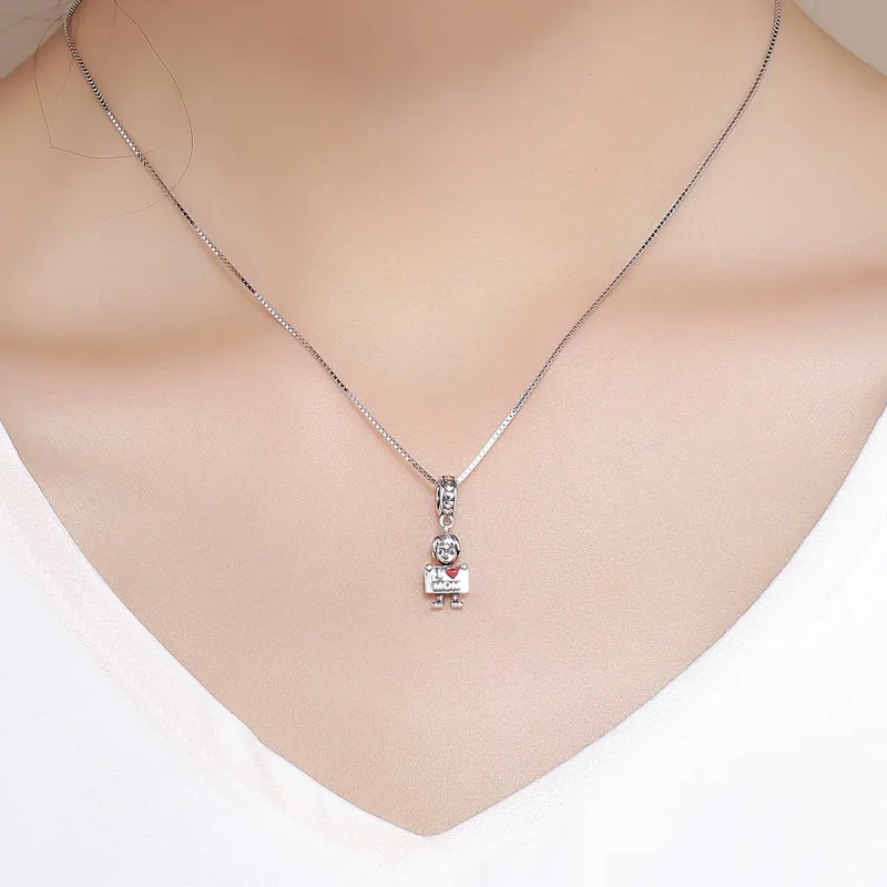 (image for) Pandora Style Silver Dangle Charm, I Love Mom, Red Enamel - SCC691 - View 3