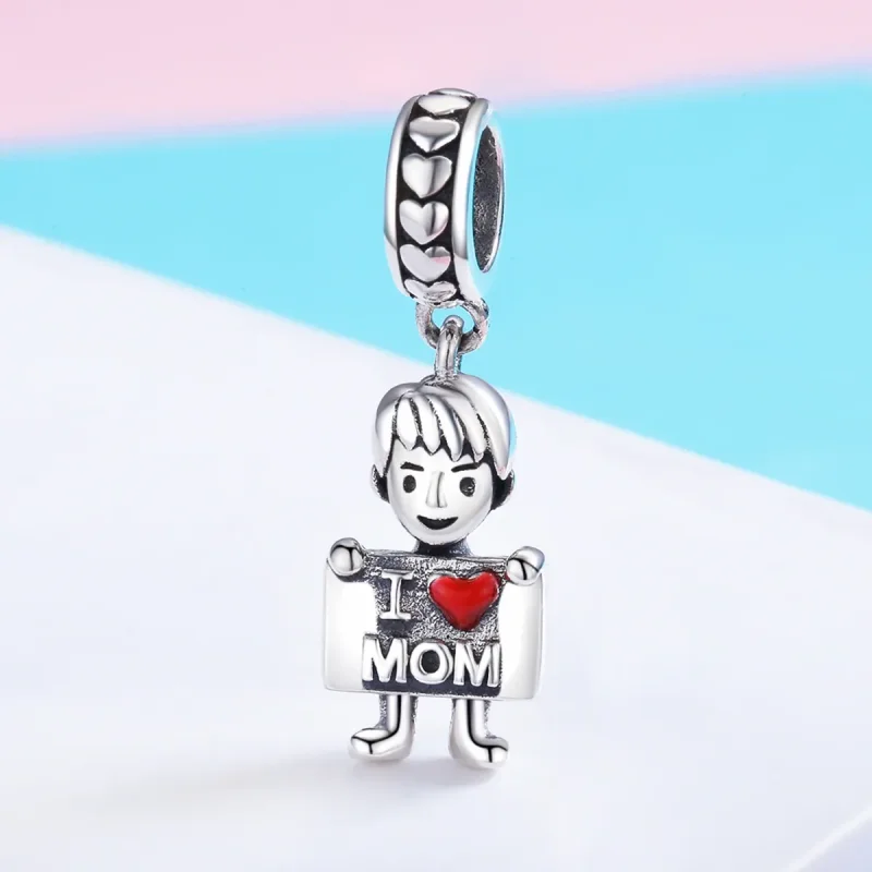 (image for) Pandora Style Silver Dangle Charm, I Love Mom, Red Enamel - SCC691 - View 4