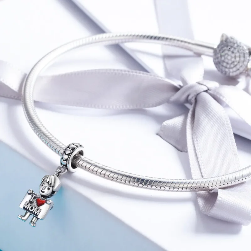 (image for) Pandora Style Silver Dangle Charm, I Love Mom, Red Enamel - SCC691 - View 5