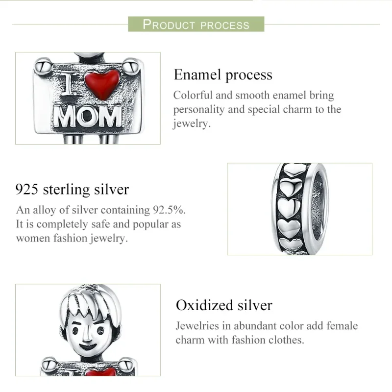 (image for) Pandora Style Silver Dangle Charm, I Love Mom, Red Enamel - SCC691 - View 7