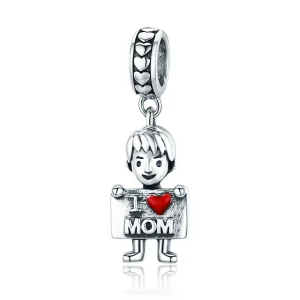 (image for) Pandora Style Silver Dangle Charm, I Love Mom, Red Enamel - SCC691