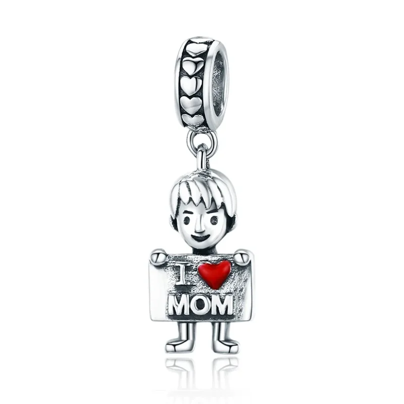 (image for) Pandora Style Silver Dangle Charm, I Love Mom, Red Enamel - SCC691 - Product Image