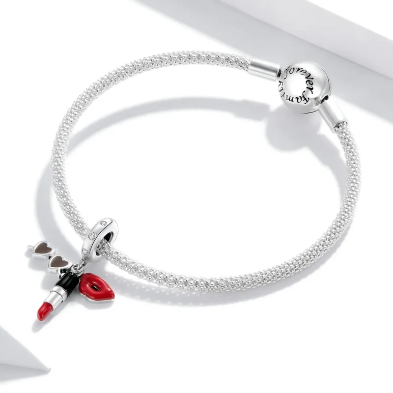 (image for) Pandora Style Silver Dangle Charm, Lipstick and Sunglasses, Multicolor Enamel - - View 2