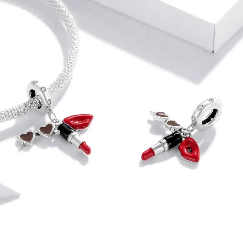 (image for) Pandora Style Silver Dangle Charm, Lipstick and Sunglasses, Multicolor Enamel - - View 3