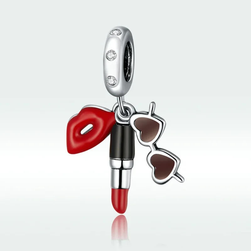(image for) Pandora Style Silver Dangle Charm, Lipstick and Sunglasses, Multicolor Enamel - - View 5