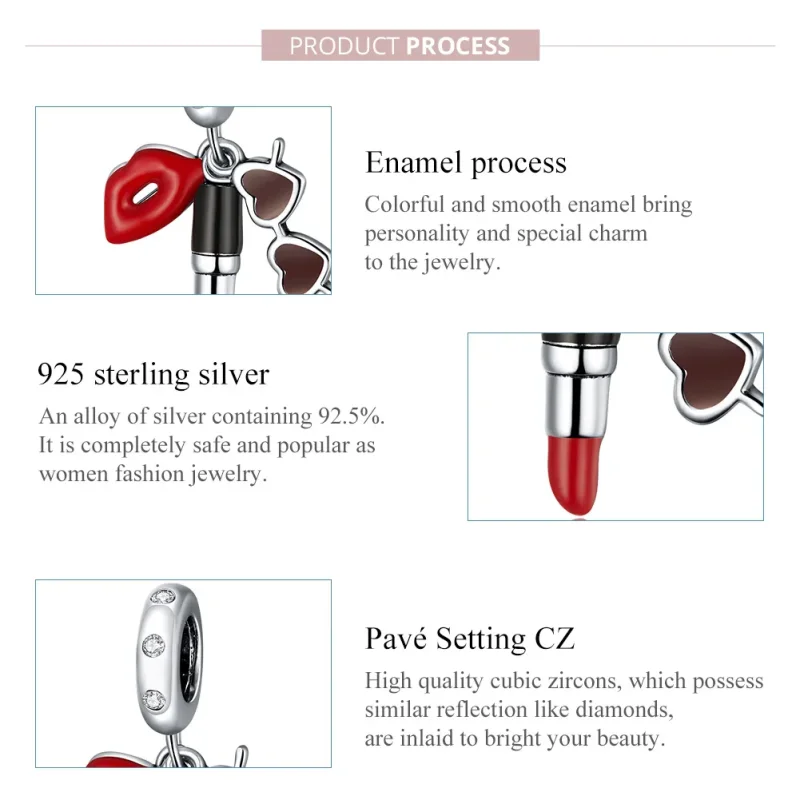 (image for) Pandora Style Silver Dangle Charm, Lipstick and Sunglasses, Multicolor Enamel - - View 7