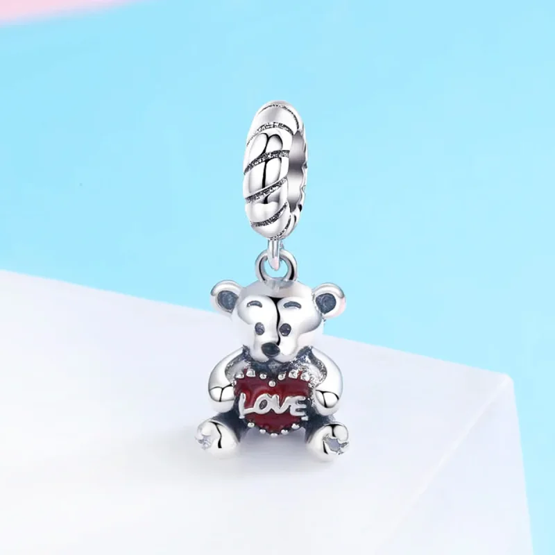 (image for) Pandora Style Silver Dangle Charm, Little Bear, Red Enamel - SCC521 - View 3