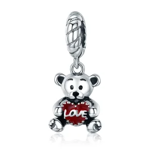 (image for) Pandora Style Silver Dangle Charm, Little Bear, Red Enamel - SCC521